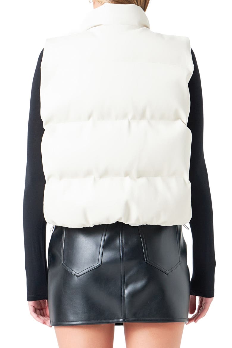 Faux Leather Crop Puffer Vest, Alternate, color, CREAM