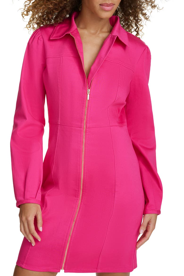 Long Sleeve Stretch Sheath Dress, Main, color, HOT PINK