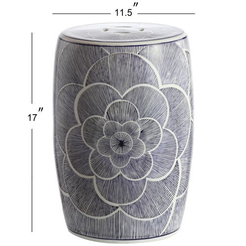 Jonathan Y Camellia 17" Ceramic Drum Garden Stool In Blue
