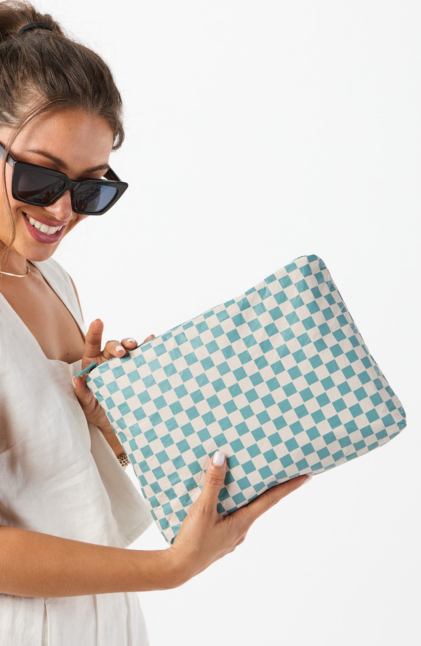 Aloha Collection Mid Petite Check Water Resistant Tyvek<sup>®</sup> Zip Pouch, Alternate, color, 