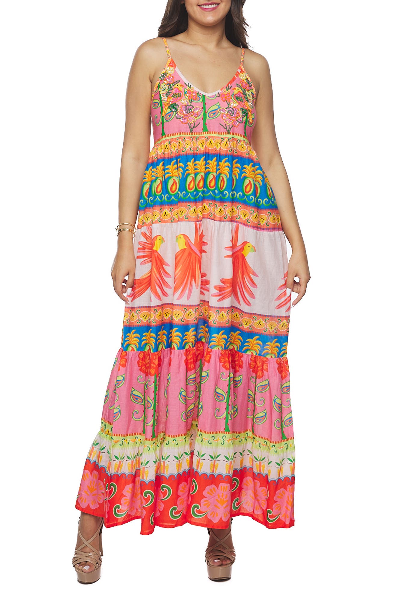 RANEES Bead Embellished Tiered Maxi Dress