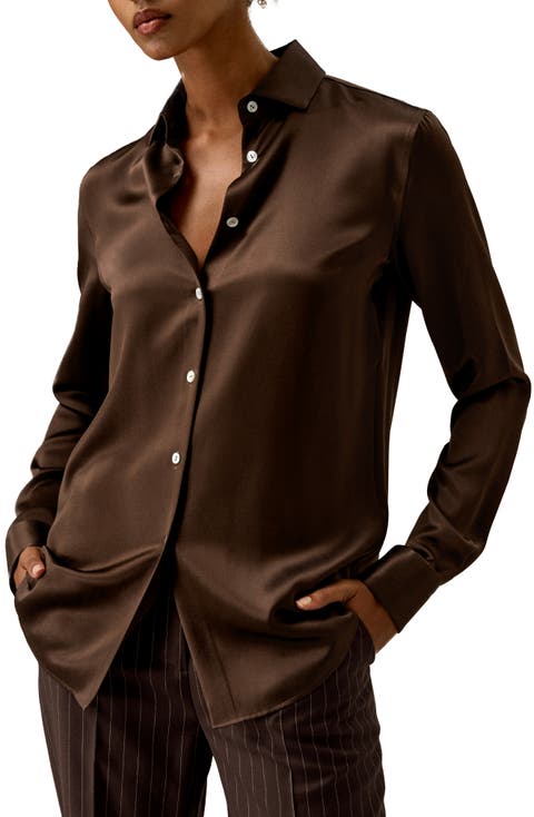 Spread Collar Silk Shirt