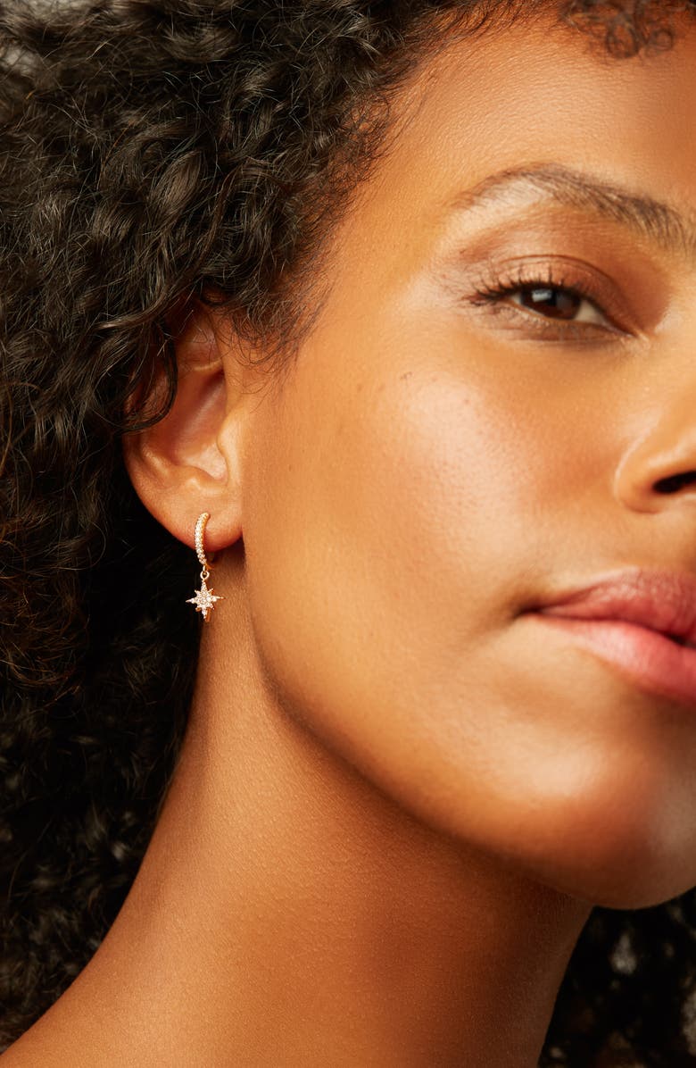 Ana Luisa Crescent Moon Huggie Hoops - Celeste, Alternate, color, Gold