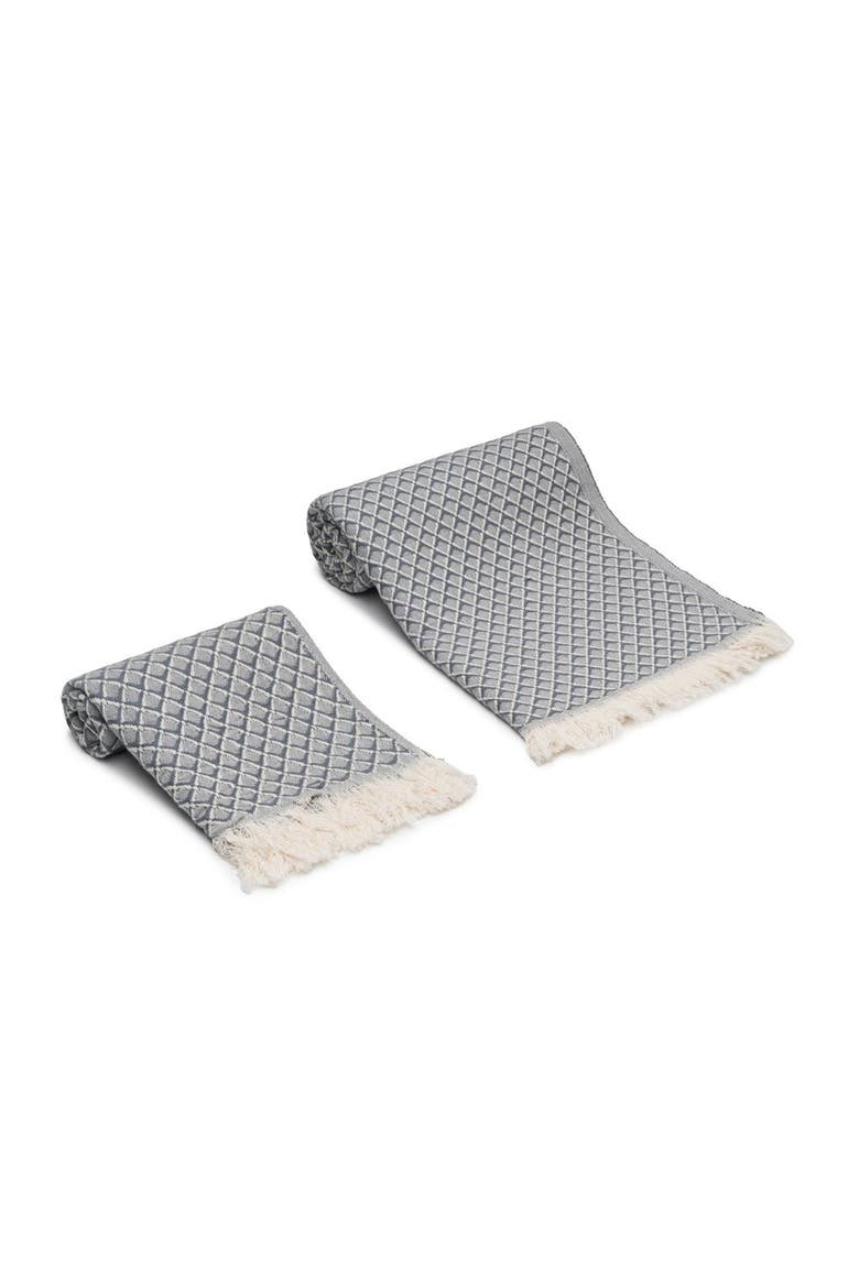 Serenity Grid Turkish Cotton Bath and Hand Towel - Set, Alternate, color, Gray