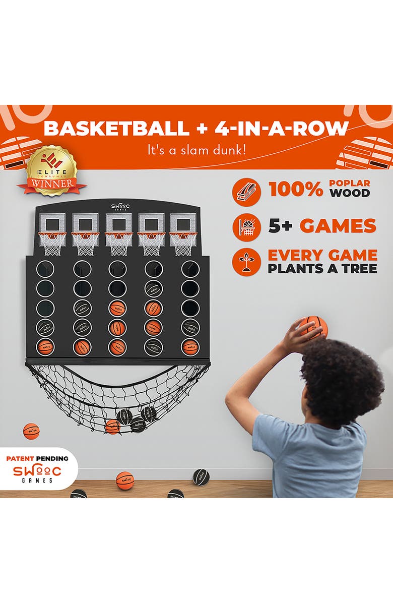 Swooc Games Low Post Lineup | Wall Mounted Basketball 4 In A Row, Alternate, color, Black