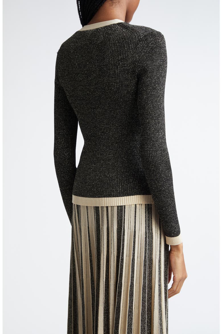 Metallic Rib Cardigan, Alternate, color, BLACK/ GOLD