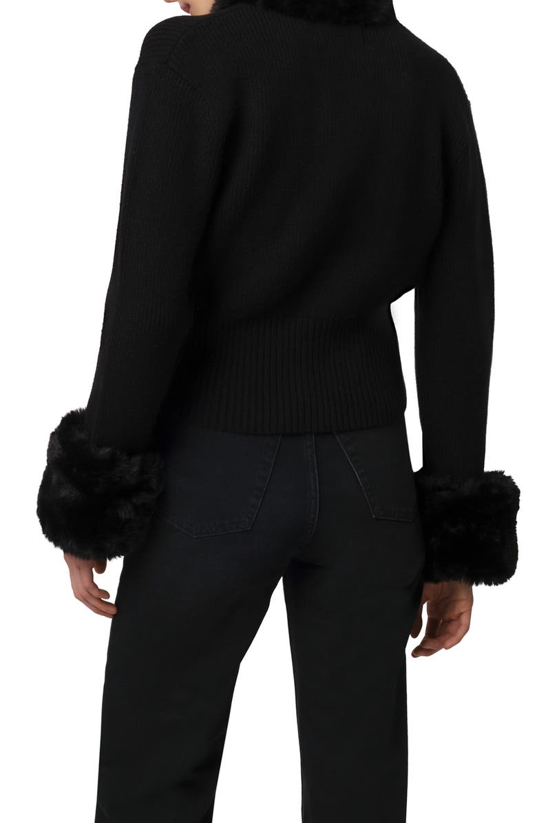 Apparis Rosa Pluche<sup>™</sup> Faux Fur Trim Cardigan, Alternate, color, Noir / Noir