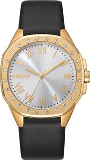 DKNY Three Hand Quartz Leather Strap Watch, 36mm