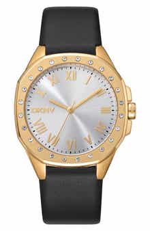 Three Hand Quartz Leather Strap Watch, 36mm