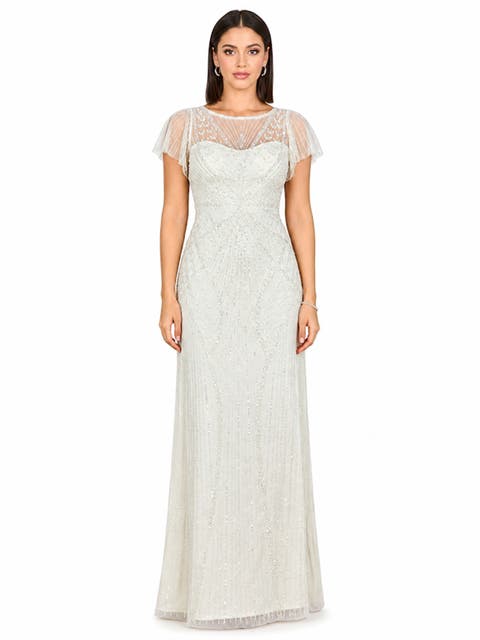 Beaded Faux-Wrap V-Neck Bridal Gown