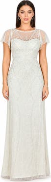 LARA New York Beaded Faux-Wrap V-Neck Bridal Gown