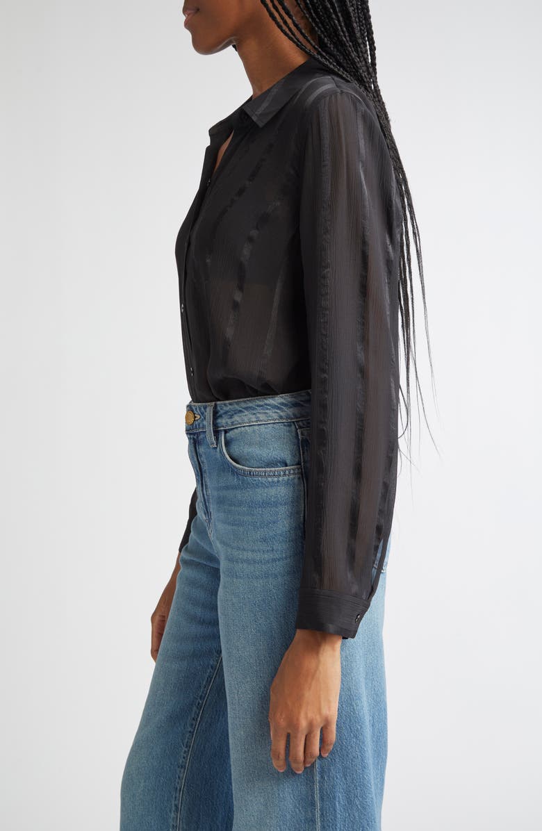 L'AGENCE Argo Silk Button-Up Shirt, Alternate, color, Black Pinstripe