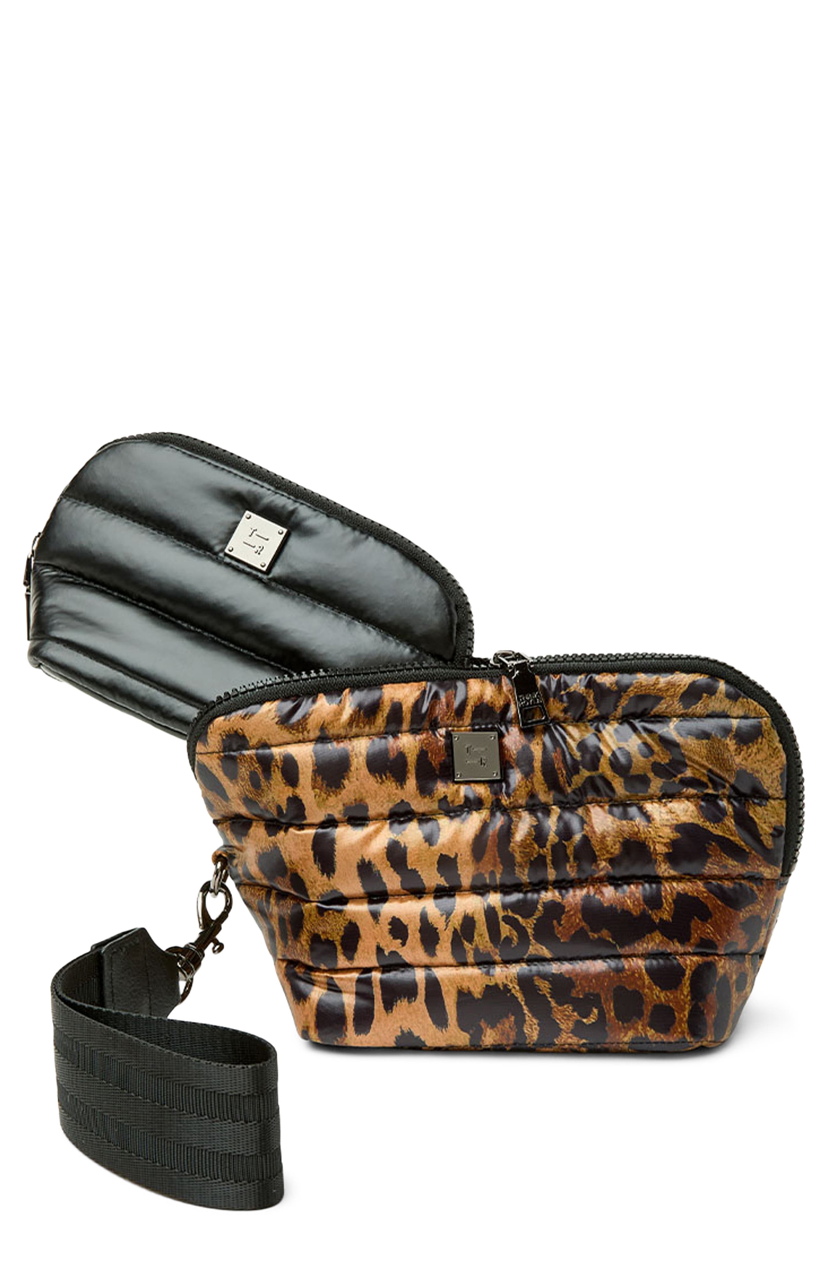 THINK ROYLN Double Stash Set of 2 Zip-Top Travel Pouches, Main, color, Leopard/ Pearl Black