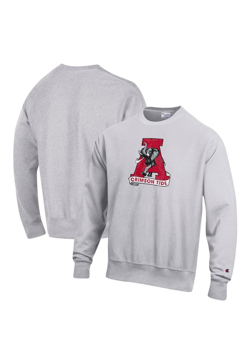 Men's Champion Heathered Gray Alabama Crimson Tide Vault Logo Reverse Weave Pullover Sweatshirt, Main, color, Heather Gray