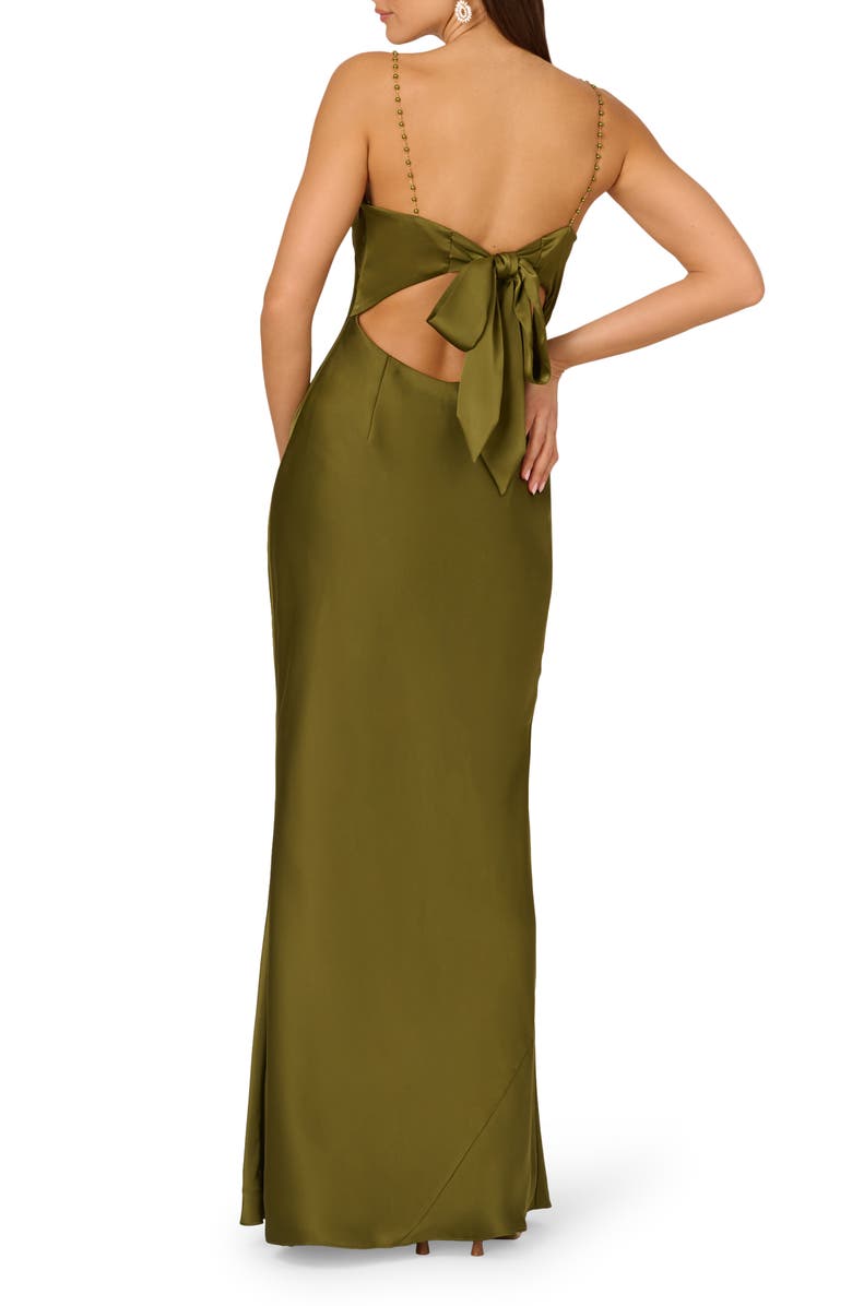 Adrianna Papell Beaded Strap Satin Gown, Alternate, color, Jungle Olive