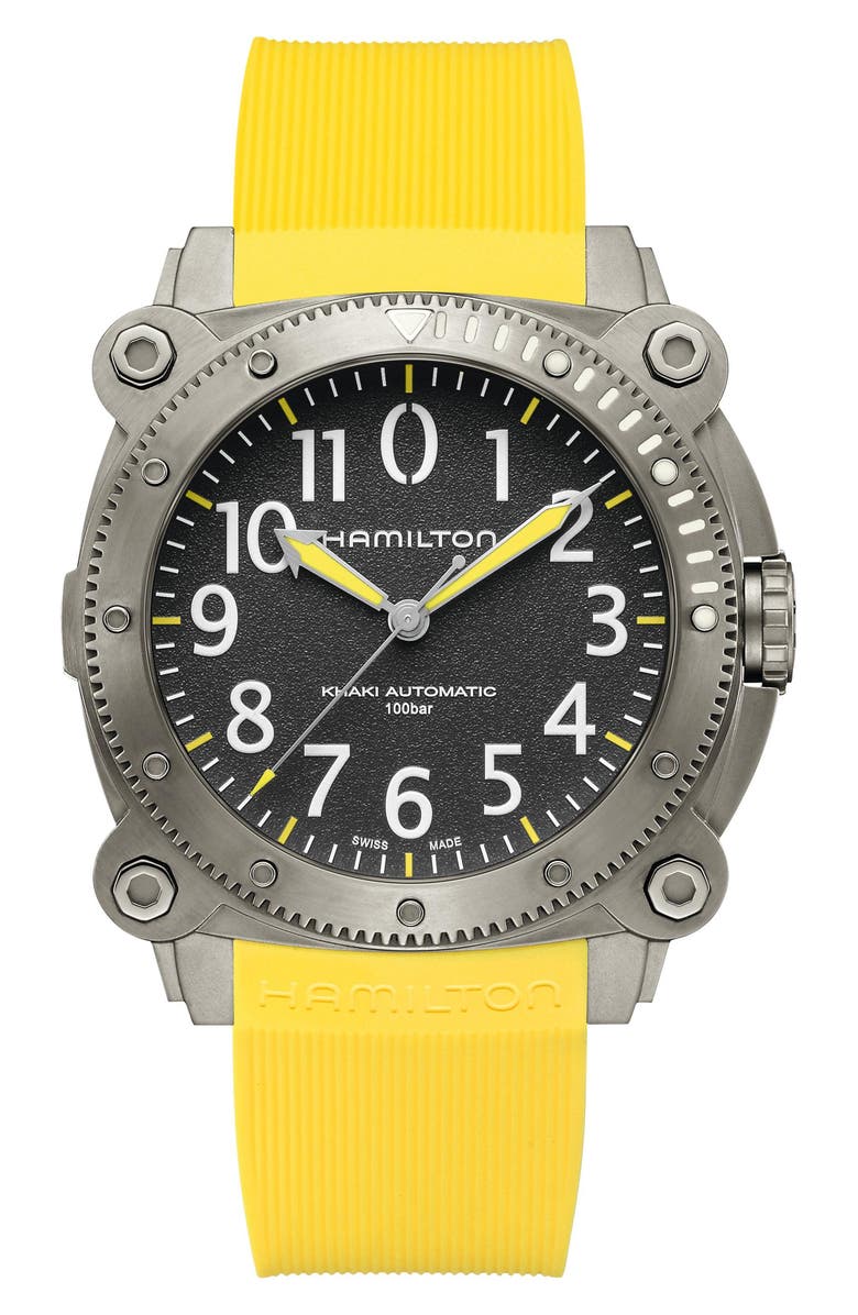 Hamilton Khaki Navy BeLOWZERO Automatic Rubber Strap Watch, 46mm, Main, color, 