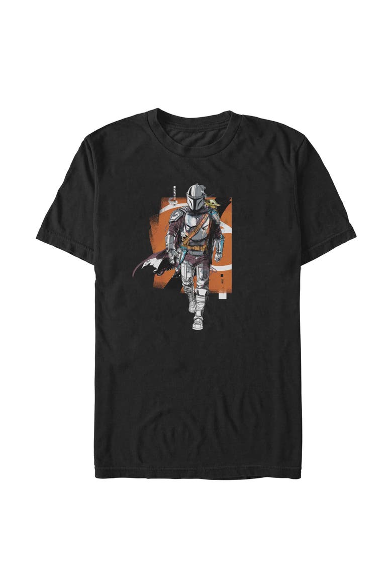 Men's Artistic Mando And The Child Pose Short Sleeve Graphic T-Shirt, Main, color, Black