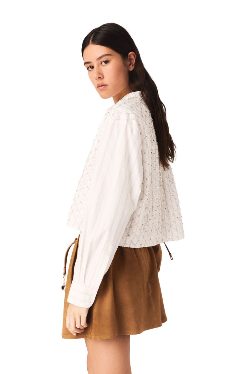 maje Beaded cropped shirt, Alternate, color, White
