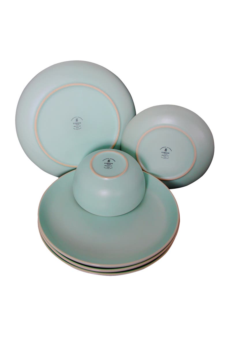 12 Piece Stoneware Dinnerware Set In Matte Teal, Alternate, color, Blue