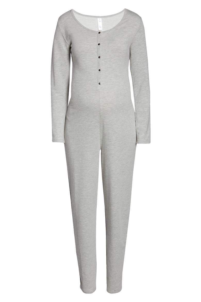 Maternity/Nursing Henley Jumpsuit, Alternate, color, GREY MARLE