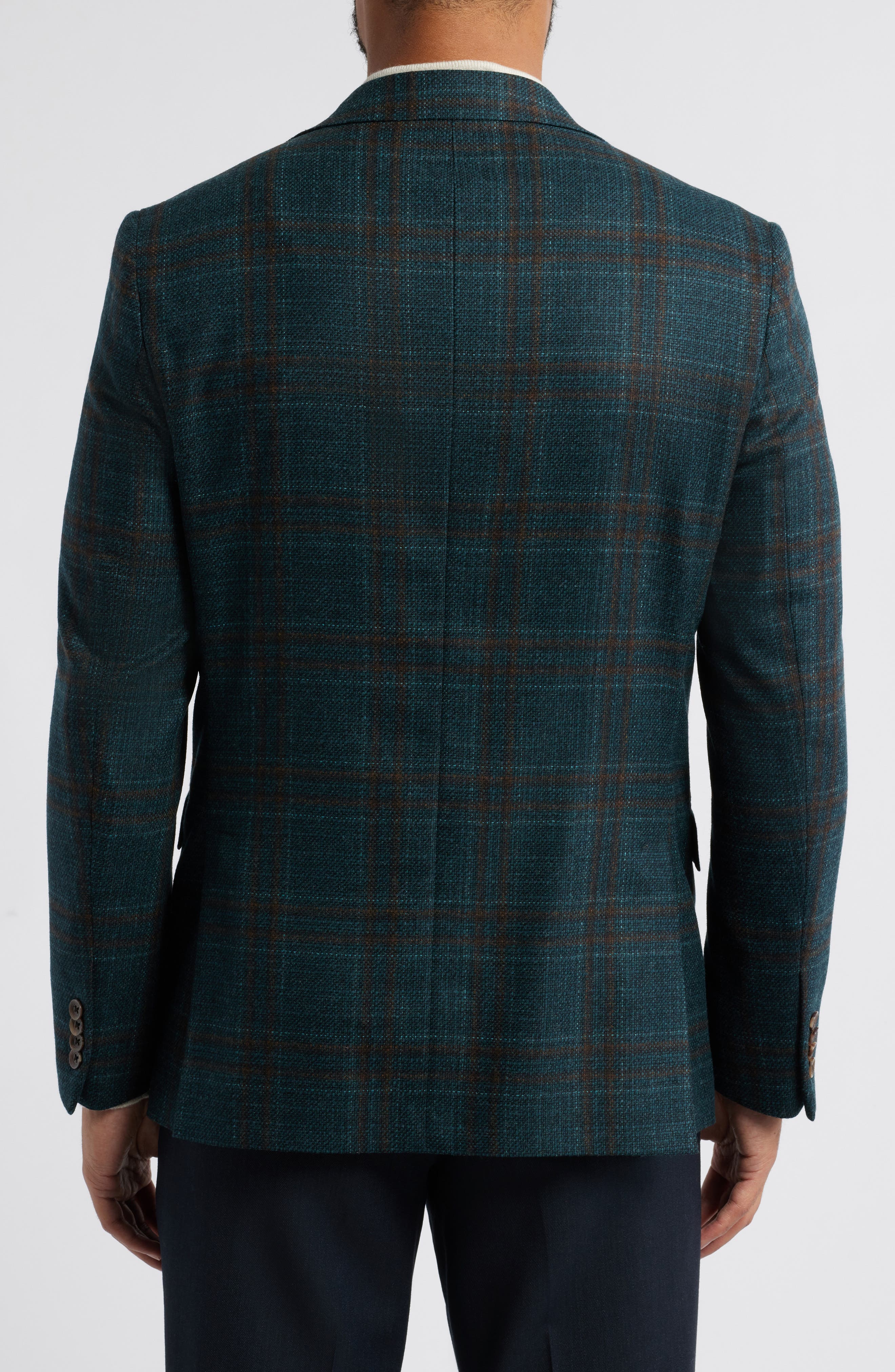 Midland Contemporary Fit Dark Teal Plaid Slub Wool Sport Coat - image 2