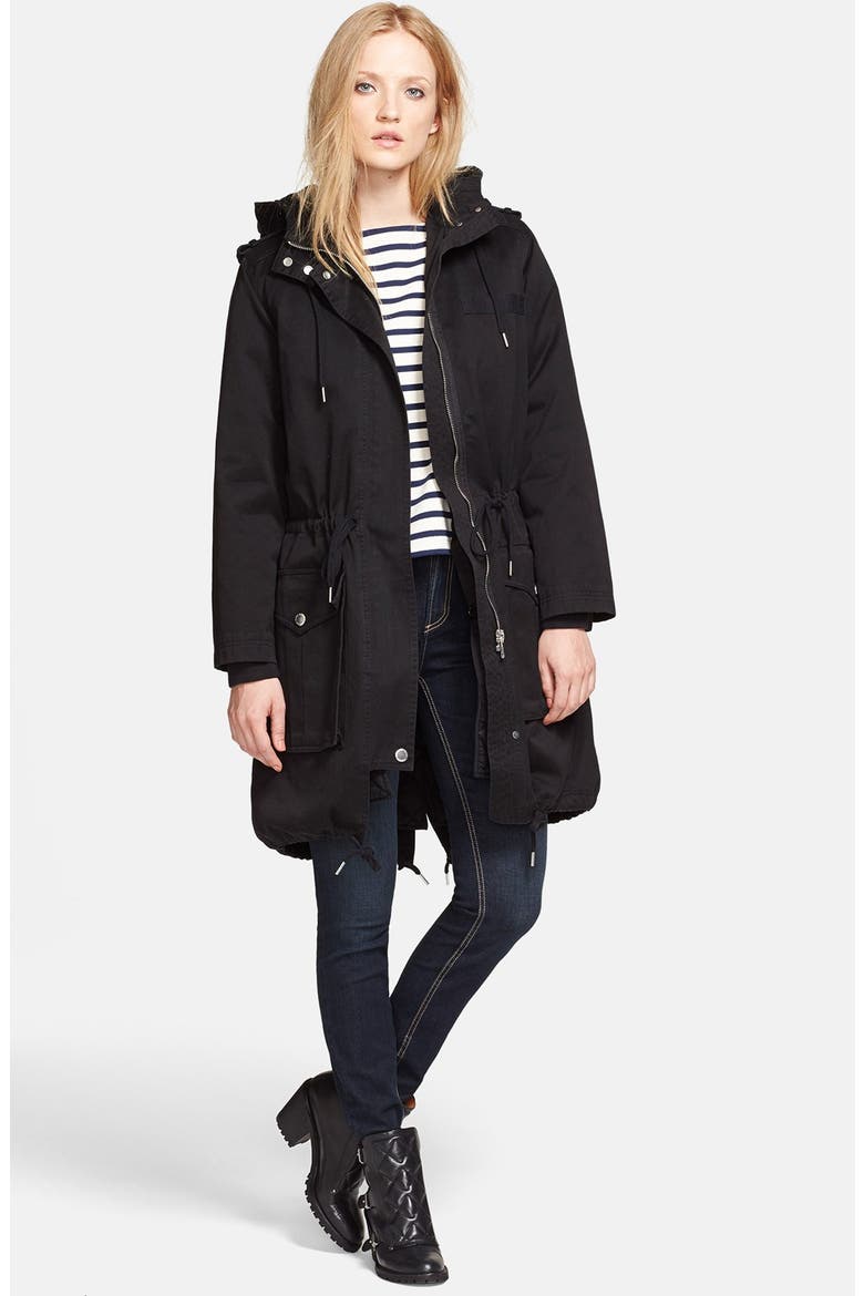 'Classic' Hooded Cotton Anorak, Alternate, color, BLACK