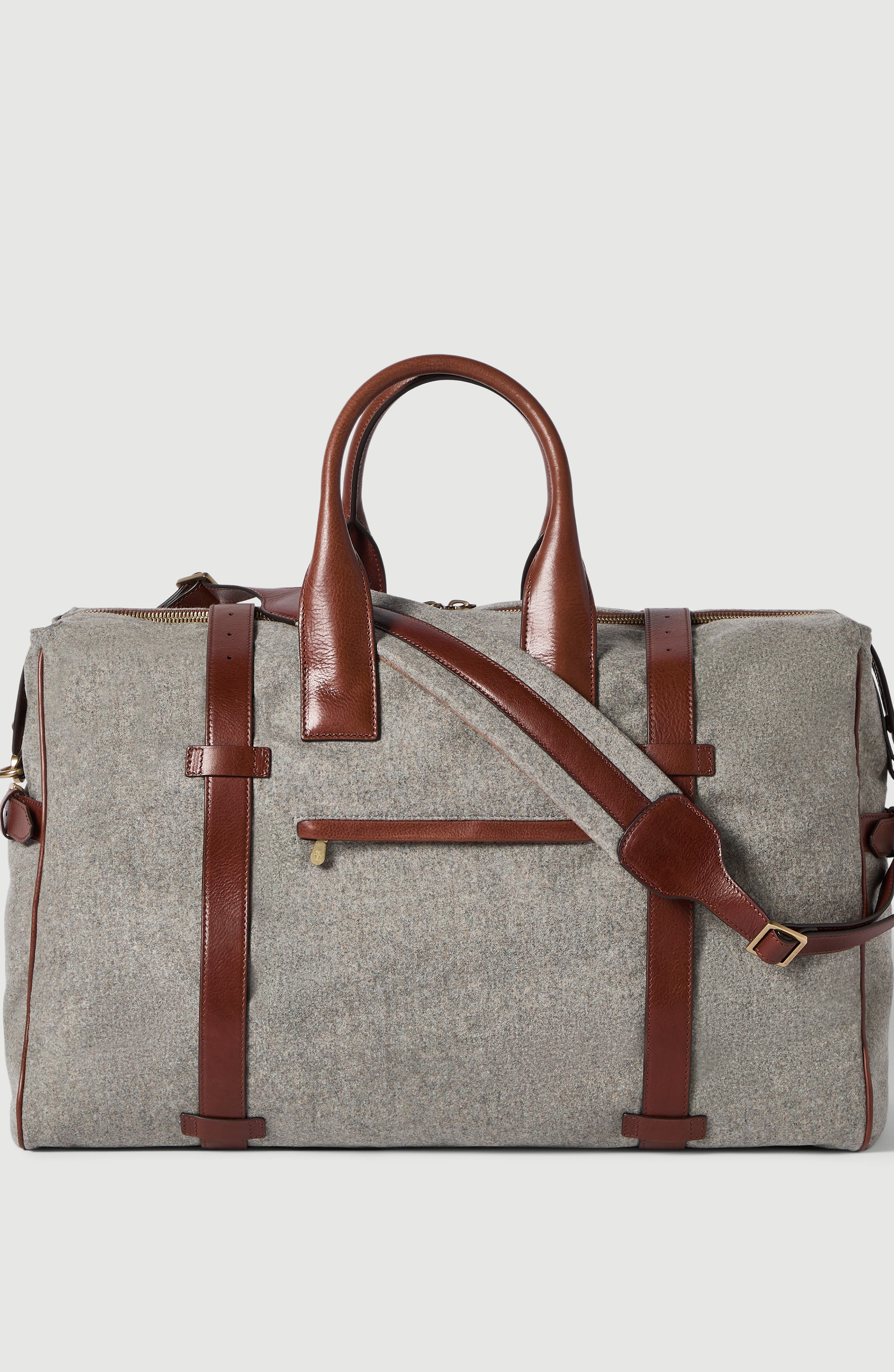 Brunello Cucinelli Virgin wool, alpaca and cashmere flannel   field bag with grained calfskin inserts, Alternate, color, Medium Grey