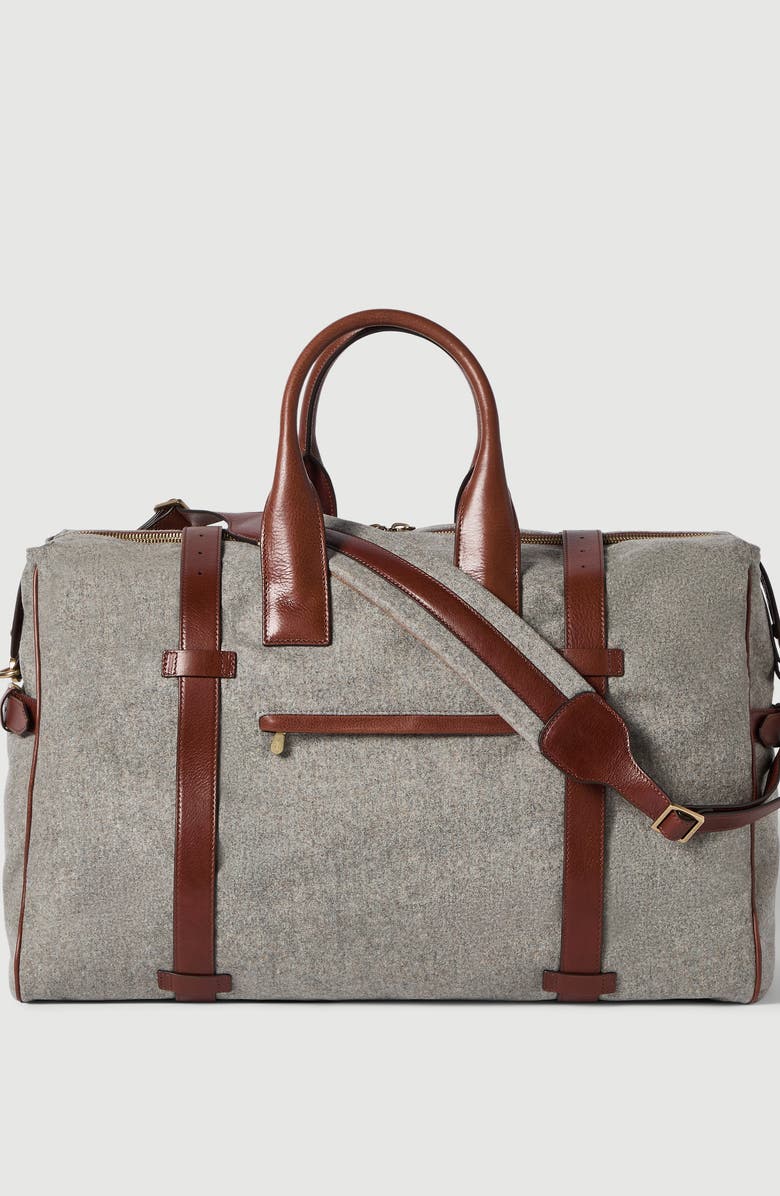 Brunello Cucinelli Virgin wool, alpaca and cashmere flannel field bag with grained calfskin inserts, Alternate, color, Medium Grey