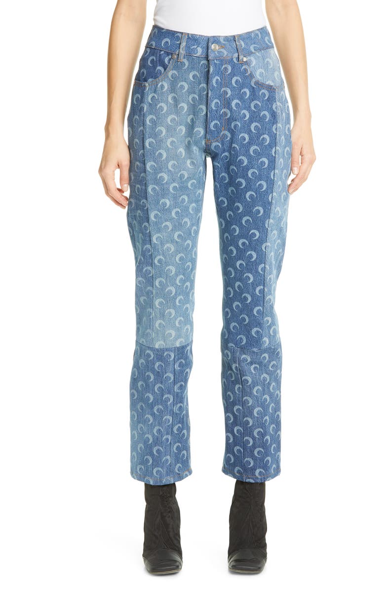 Marine Serre Moon Print Denim Pants, Main, color, 