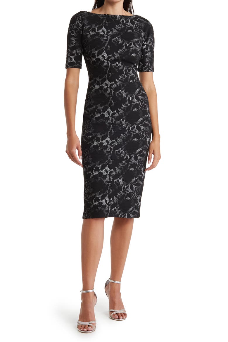 Shadow Flower Bateau Neck Knit Dress, Main, color, BLACK/ WHITE