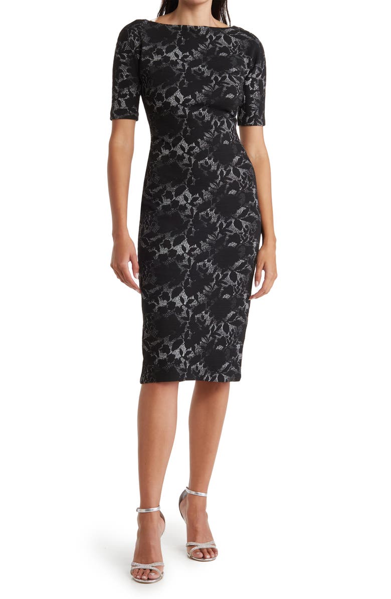 Maggy London Shadow Flower Bateau Neck Knit Dress, Main, color, 
