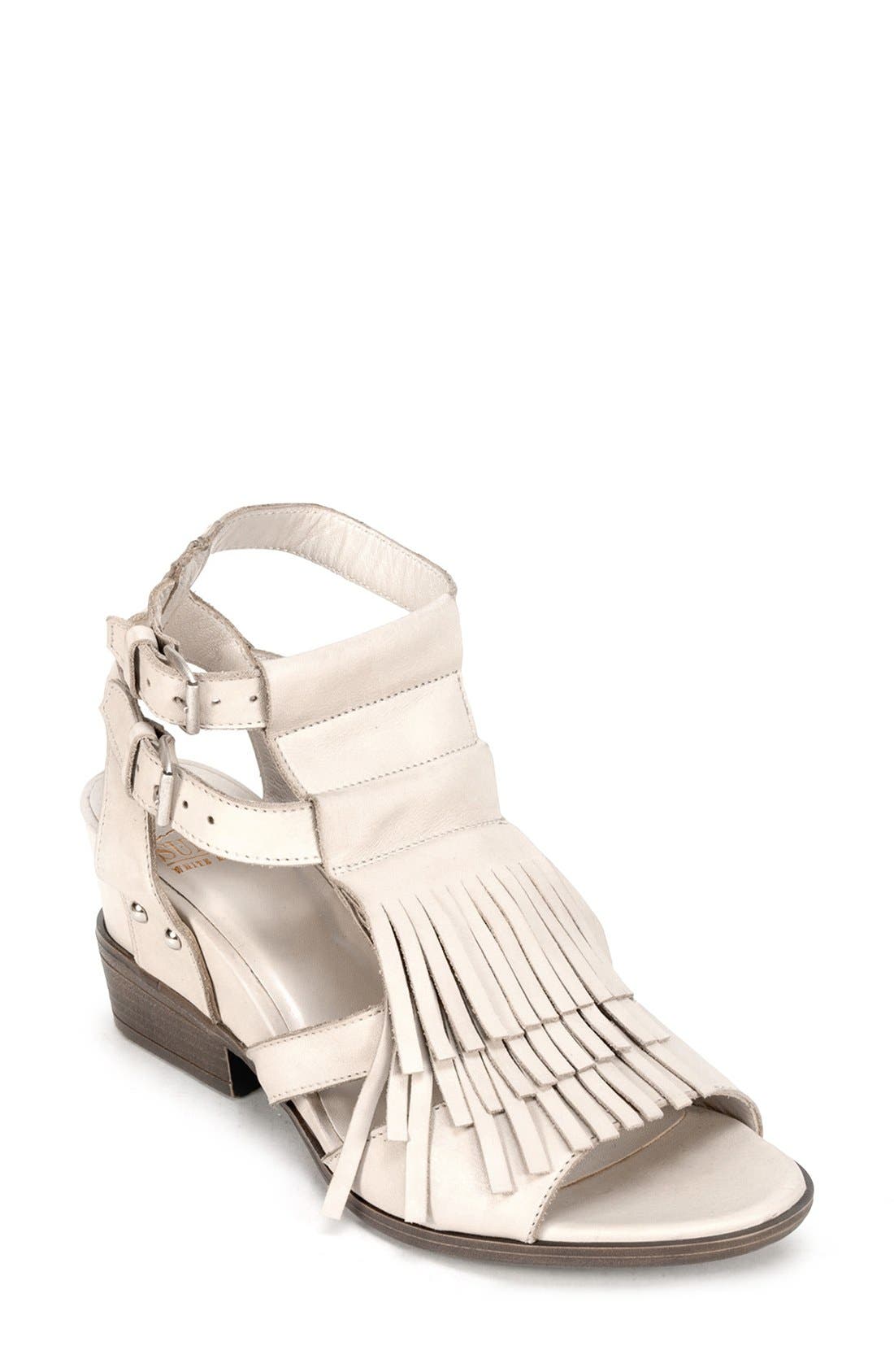 'Gera' Leather Fringe Sandal, Main, color, OFF WHITE LEATHER