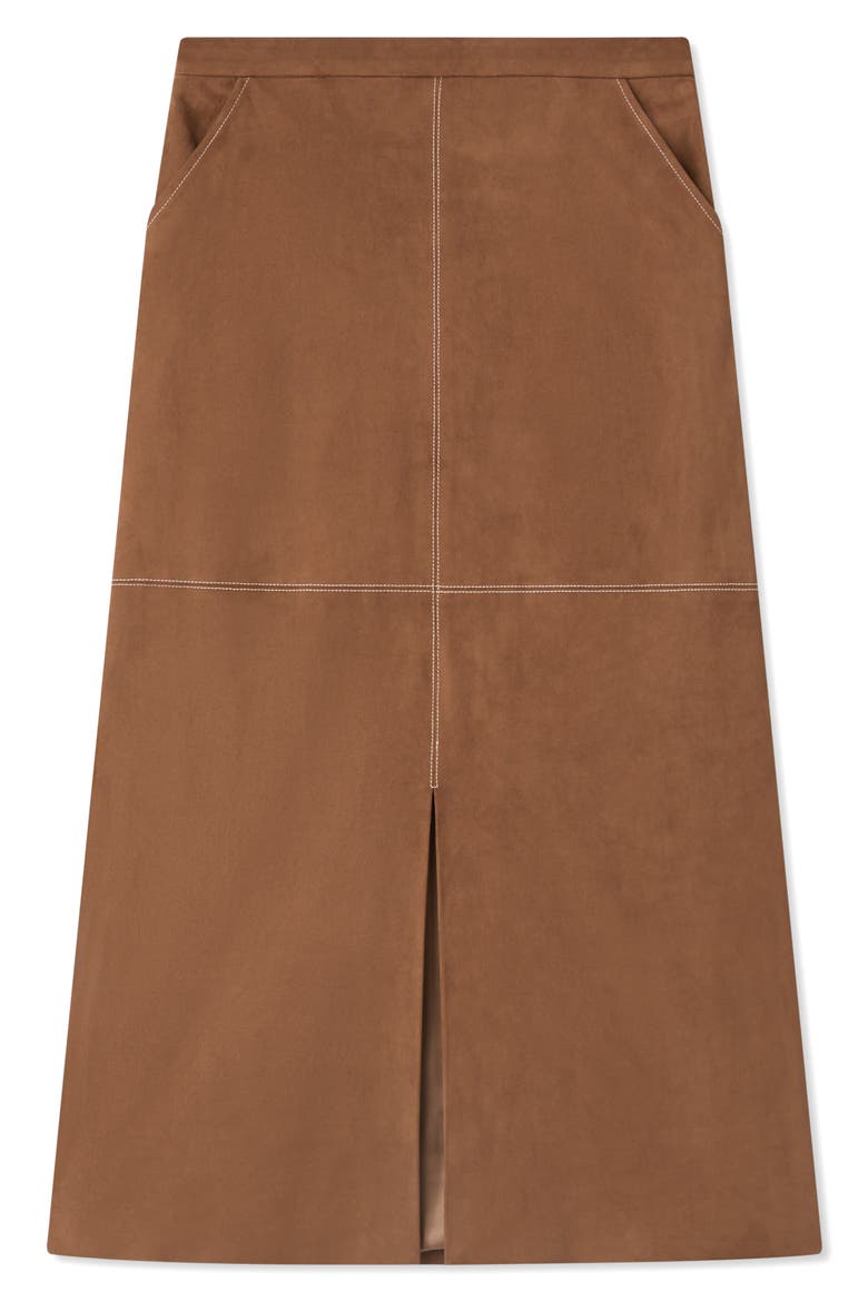 Lancy Faux Suede Midi Skirt, Alternate, color, BROWN