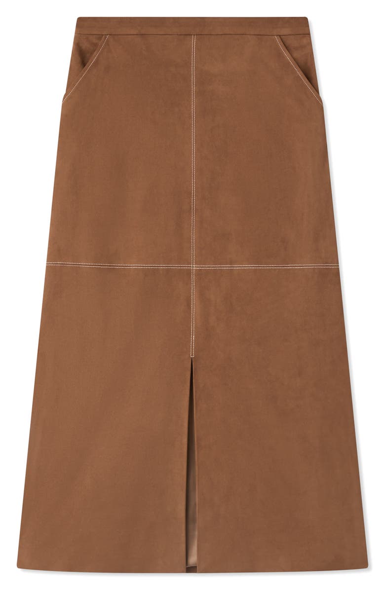 LK Bennett Lancy Faux Suede Midi Skirt, Alternate, color, Brown