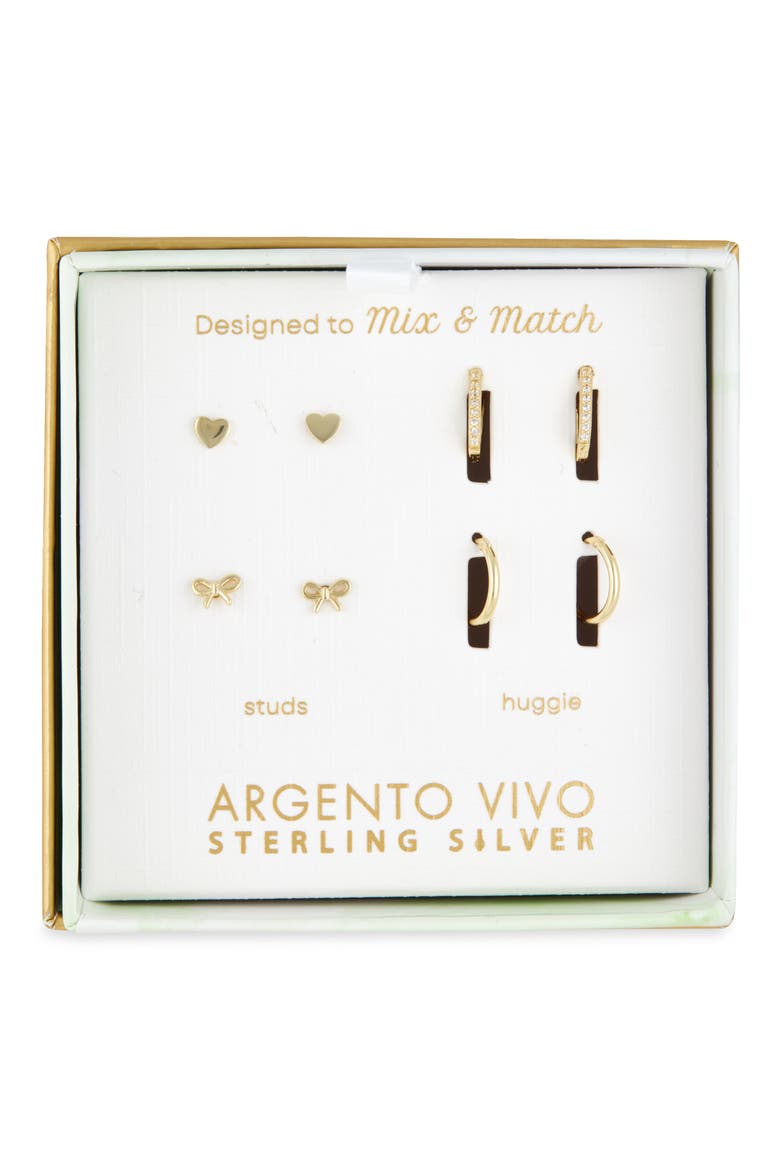 Pack of Four Assorted Stud & Hoop Earrings, Main, color, GOLD