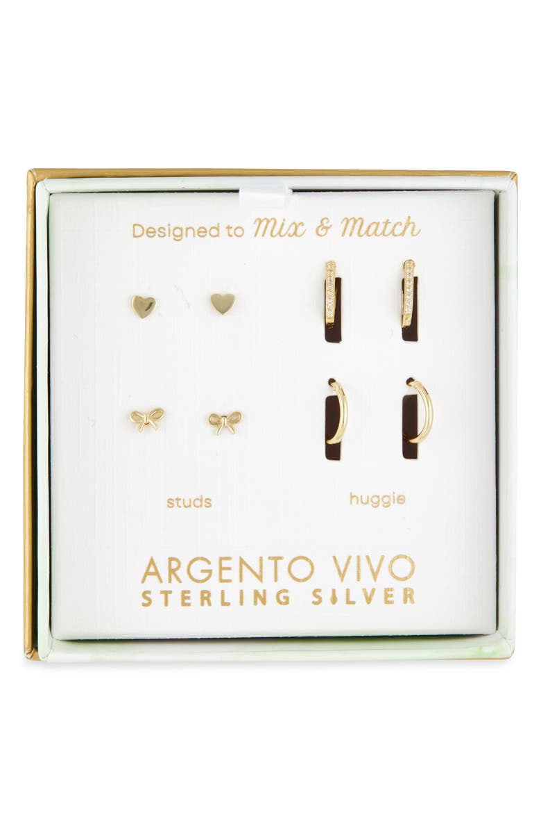 ARGENTO VIVO Pack of Four Assorted Stud & Hoop Earrings, Main, color, Gold