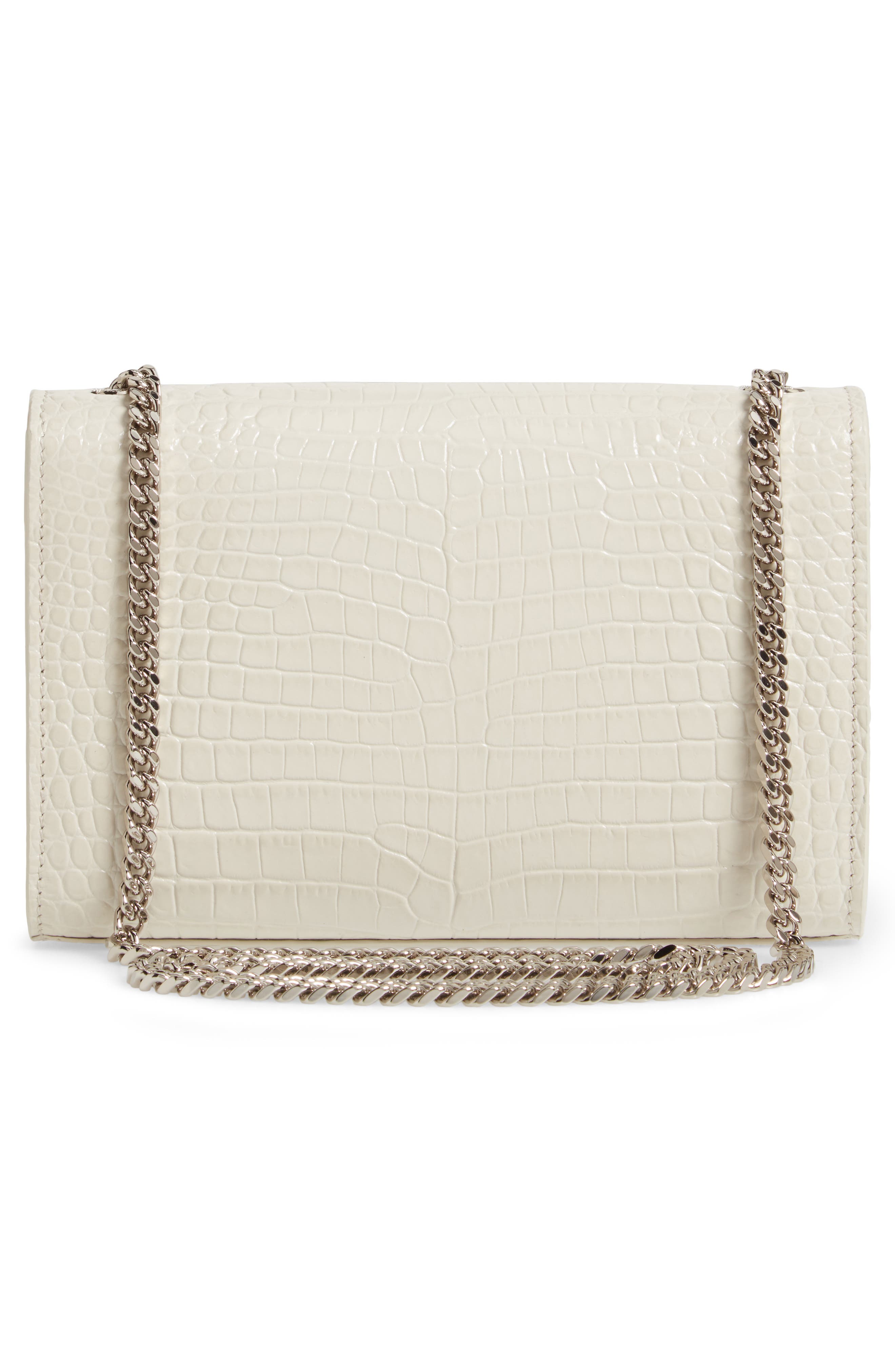 Small Kate Croc Embossed Leather Shoulder Bag, Alternate, color, BLANC VINTAGE