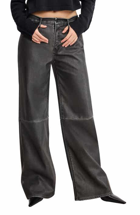 Good American Good Skate Wide Leg Faux Leather Pants