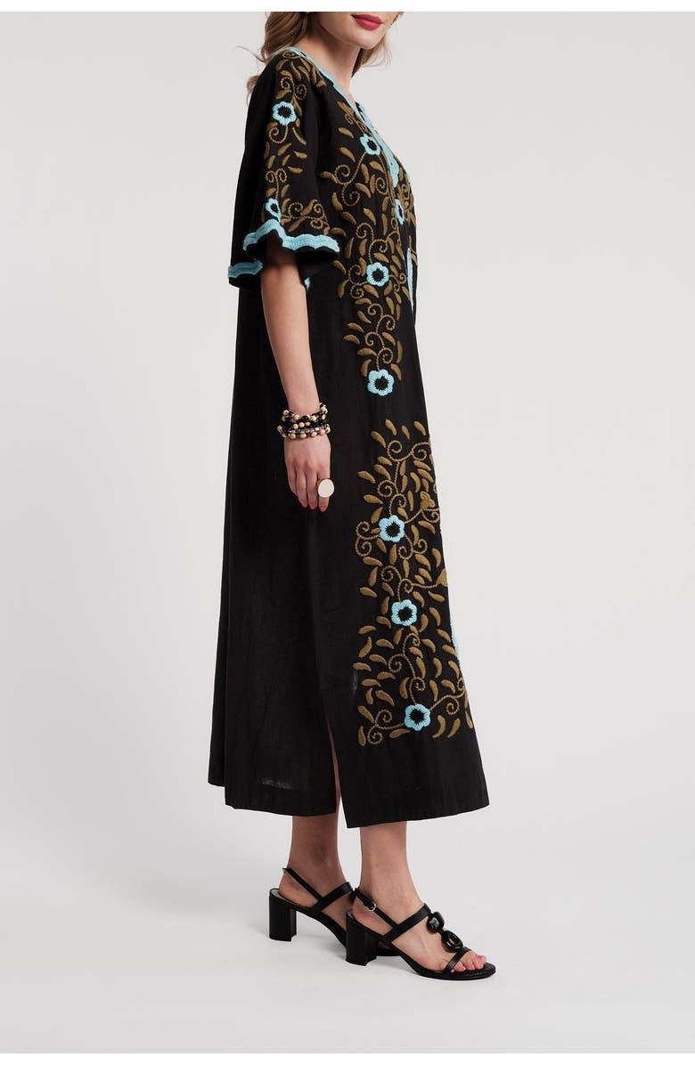 Frances Valentine Peacock Caftan, Alternate, color, Black/Blue