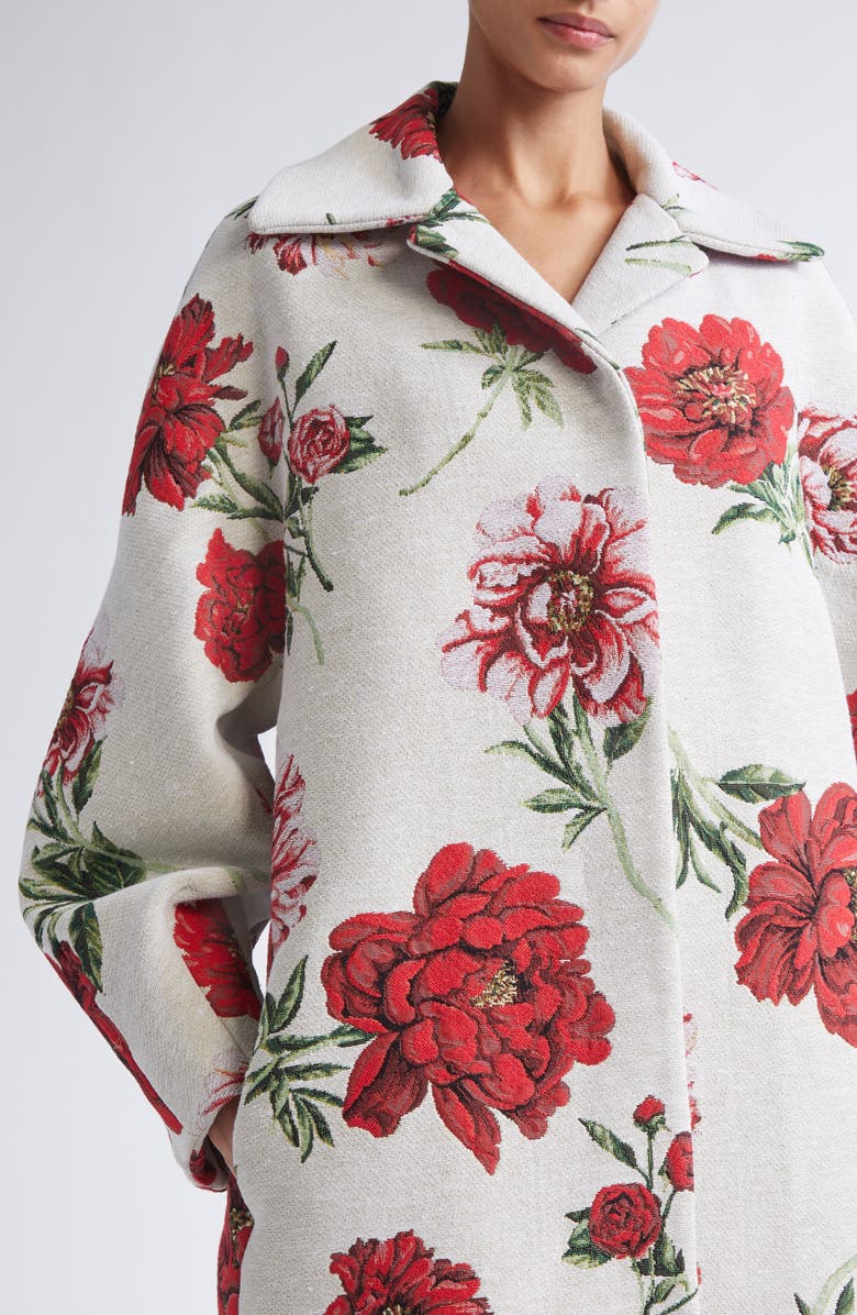 Oscar de la Renta Peony Jacquard Coat, Alternate, color, 