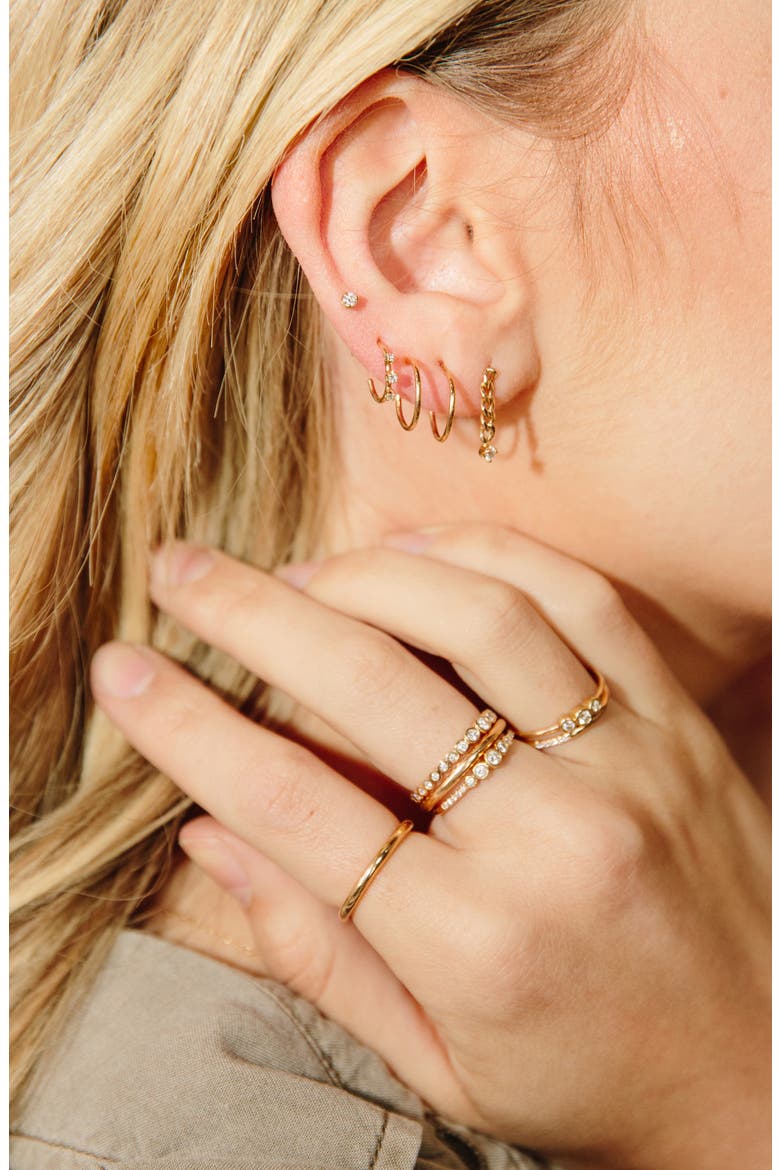 Small Curb Chain Earrings, Alternate, color, YELLOW GOLD/ DIAMOND