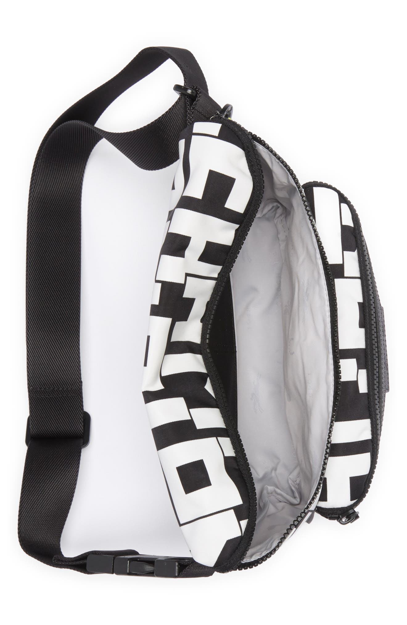 Longchamp Leather Trimmed Large Belt Bag, Alternate, color, Blk/White