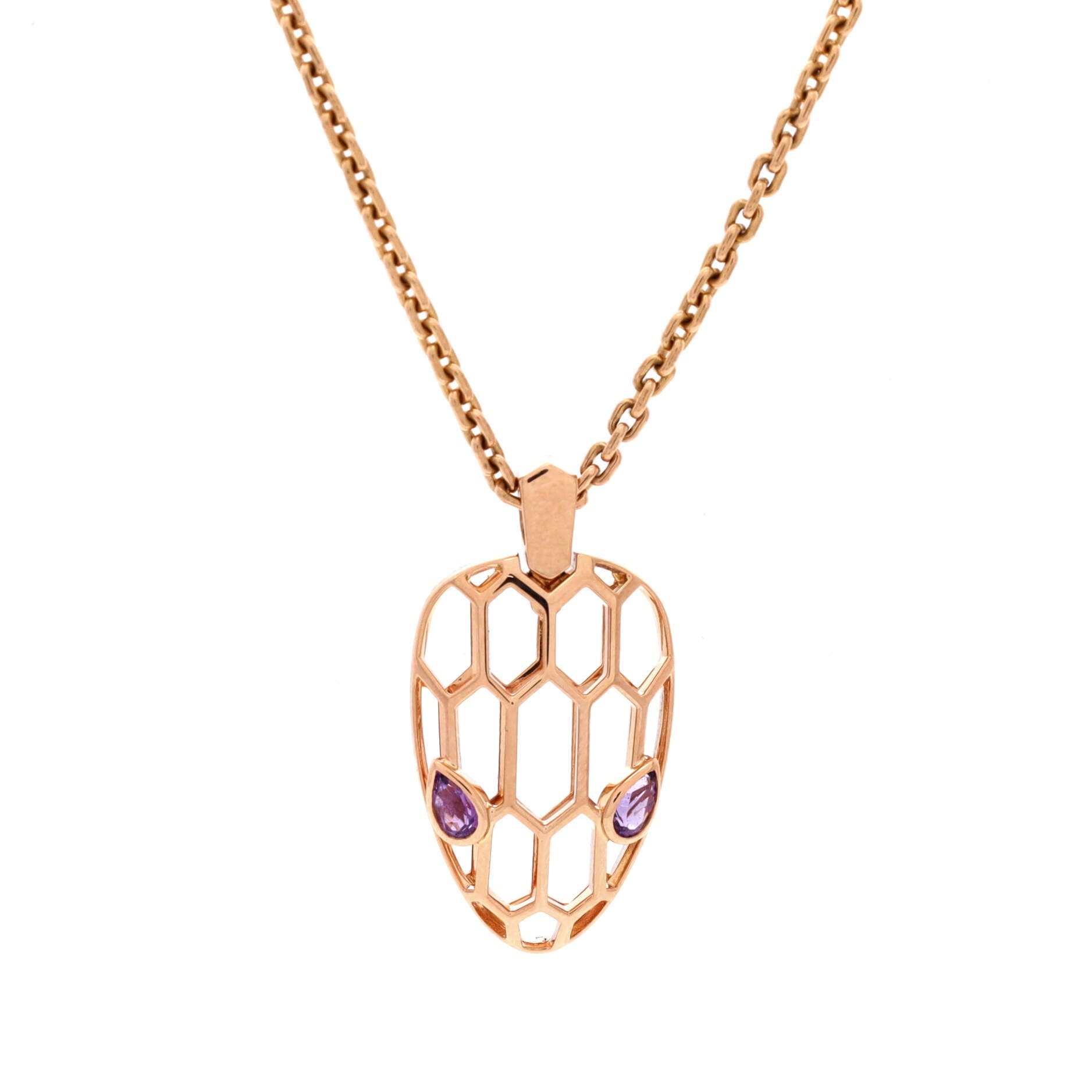 Serpenti Seduttori Pendant Necklace 18K Rose Gold with Amethyst, Main, color, Metallic Gold