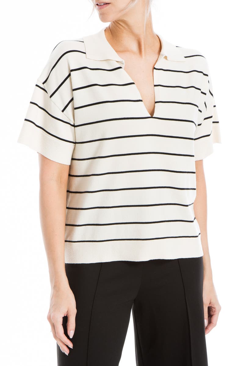 MAX STUDIO Johnny Collar Stripe Knit Polo Sweater, Alternate, color, Off White/ Black