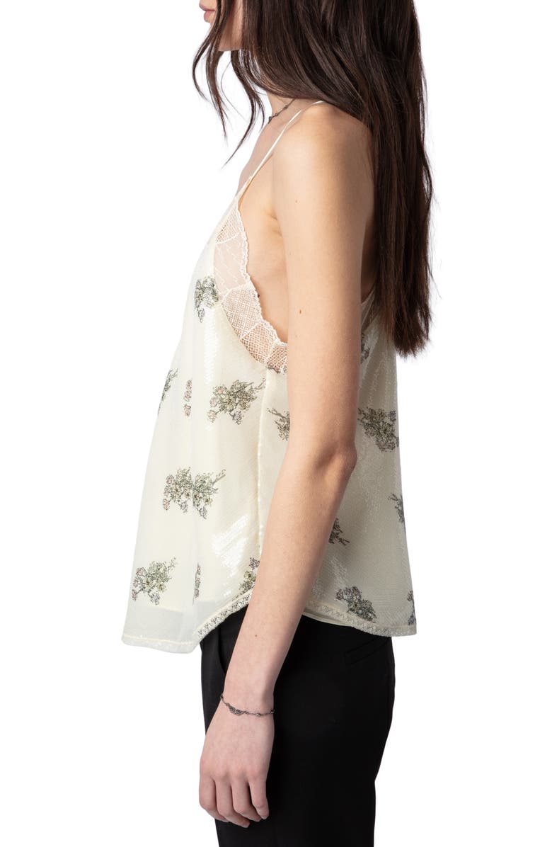Zadig & Voltaire Christy Floral Sequin Camisole, Alternate, color, Mastic