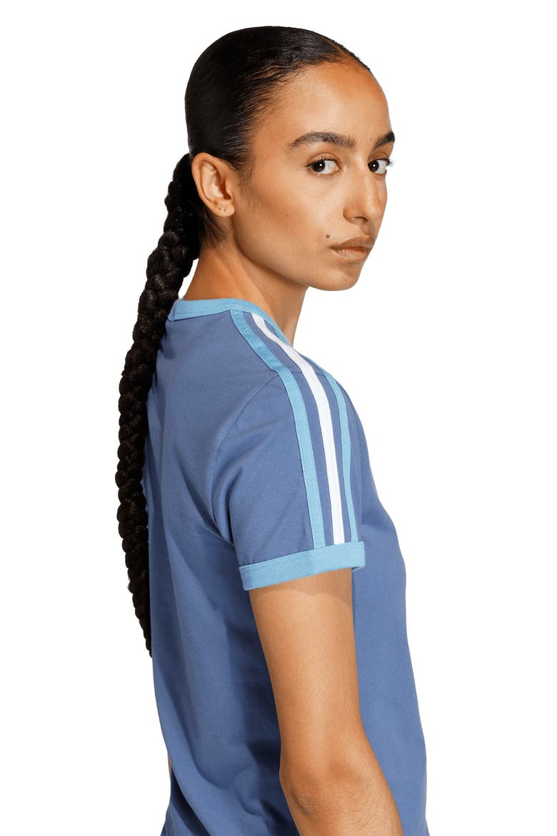 3-Stripes Slim Fit T-Shirt, Alternate, color, CREW BLUE/ LIGHT BLUE/ WHITE