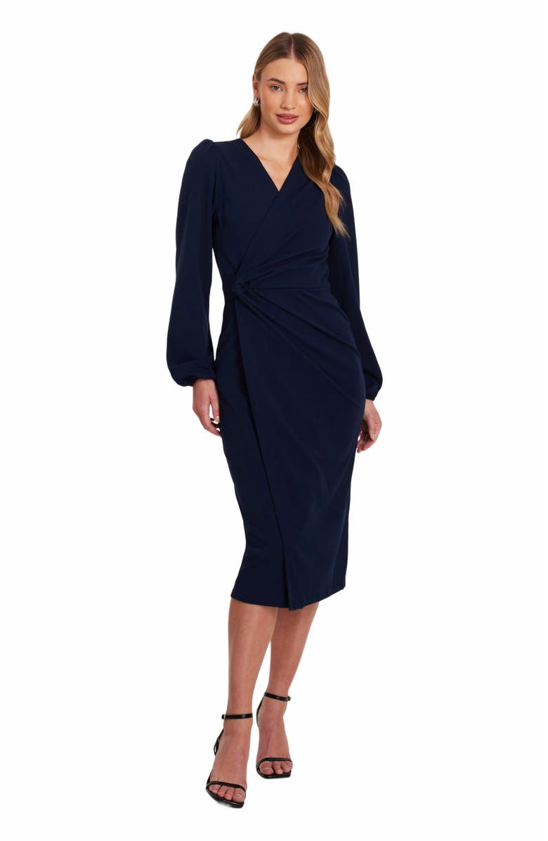 QUIZ Scuba Crepe Long Sleeve Wrap Midi Dress, Main, color, 