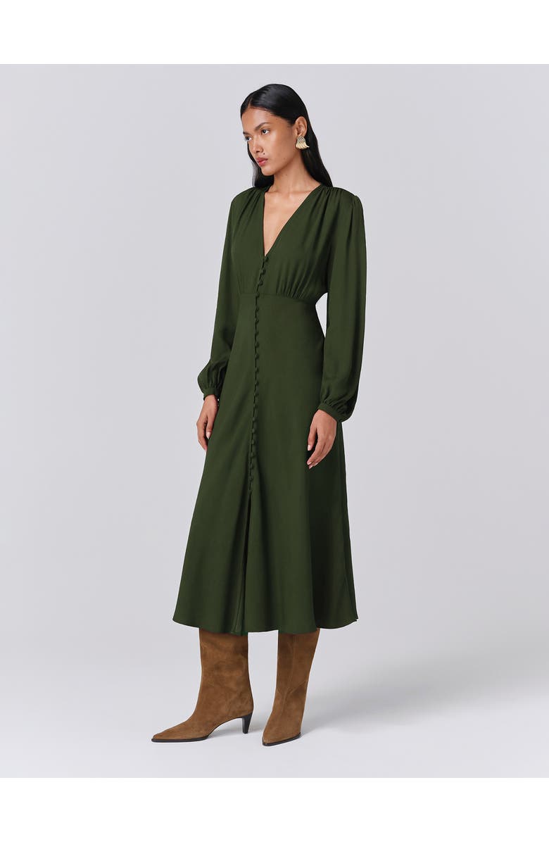 Ghost London Francesca Crepe Button Up Midi Dress, Main, color, Green