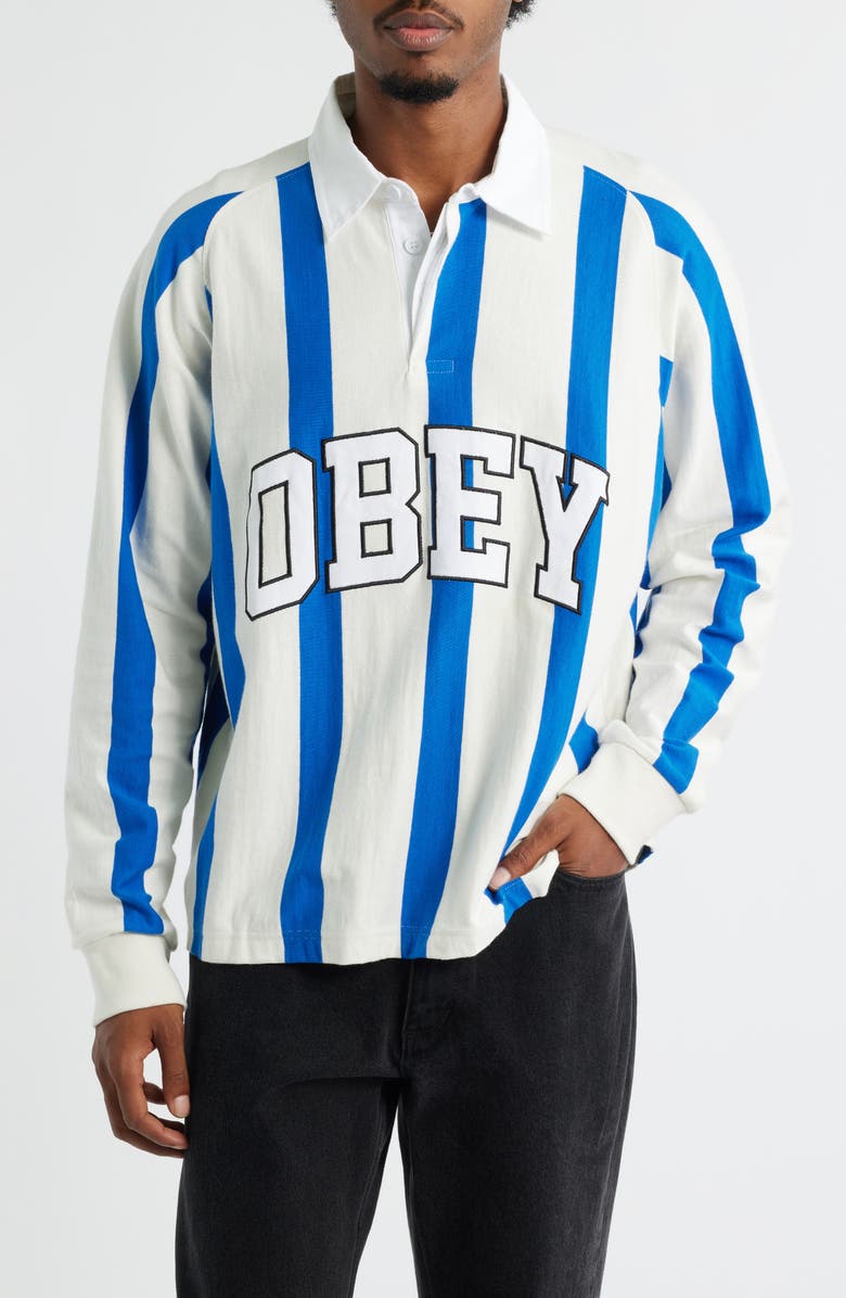 Obey Landon Stripe Rugby Shirt, Main, color, White Mult