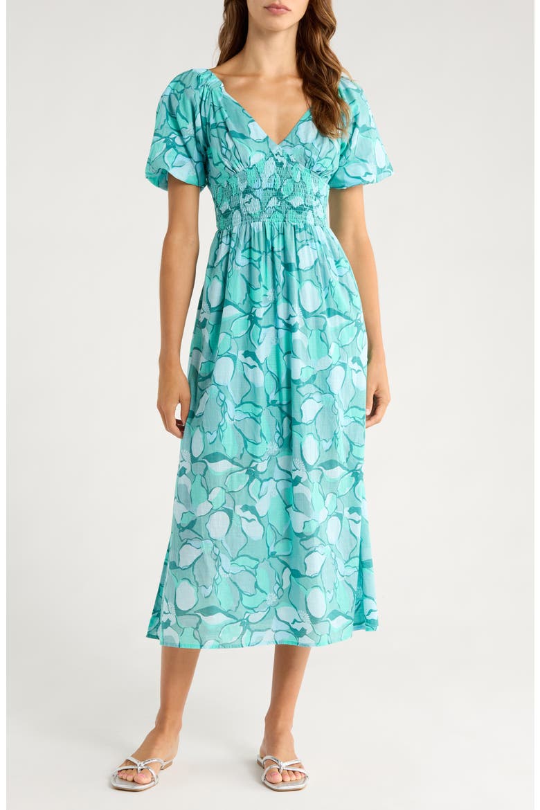 Go Coastal Puff Sleeve Midi Dress, Main, color, BLUE BIRD